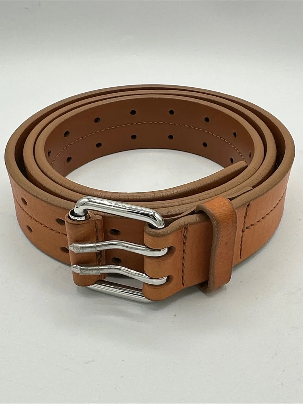 Shinola Detroit rare two-prong tan leather belt, size 42